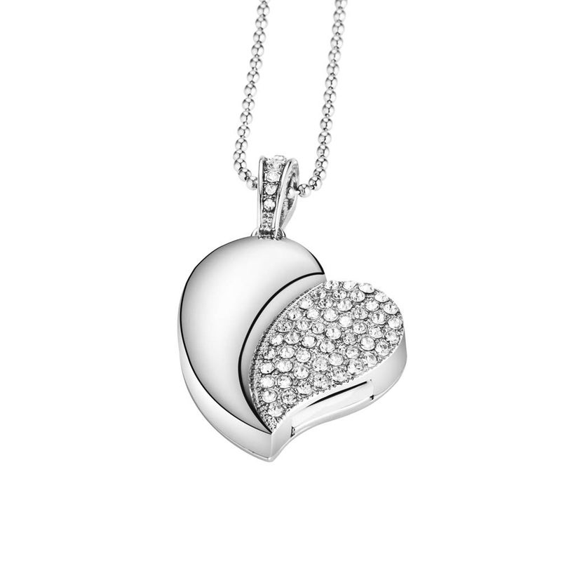 GARRULAX USB Flash Drive, Diamond Heart 8GB / 16GB / 32GB USB2.0 Waterproof USB Memory Stick Date Storage Pendrive Thumb Drives (32GB, Silver Heart) - Image 1